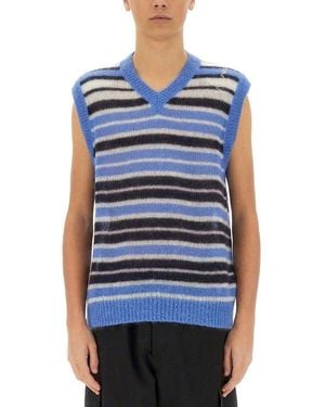 Marni Striped Mohair Blend Vest - Blue