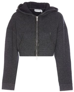 Self-Portrait Knitted Cropped Hoodie - Black