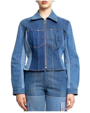 Marine Serre Panelled Zipped Denim Jacket - Blue