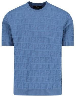 Fendi Logo Detailed Crewneck Knitted Sweater - Blue