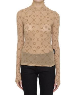 Marine Serre Monogram Mesh Flock Top - Natural