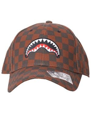 Sprayground Shark Patch Checked Baseball Cap - Brown