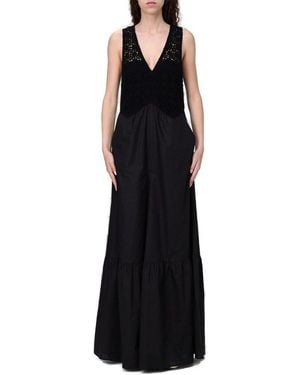 Twinset V-Neck Long Poplin Jumpsuit - Black