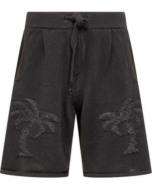 Laneus Sequin Detailed Knitted Bermuda Shorts - Black
