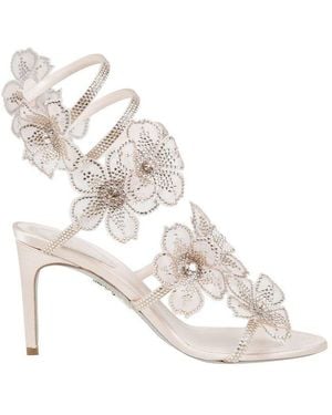 Rene Caovilla René Caovilla Flower Embellished Ankle Strap Sandals - White