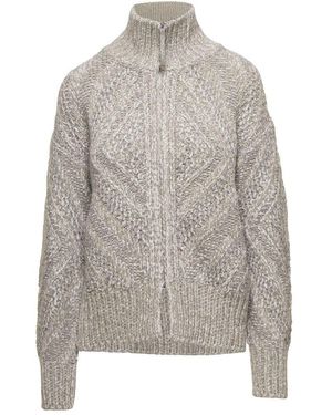 Fabiana Filippi Long-Sleeved Zip-Up Cardigan - Gray