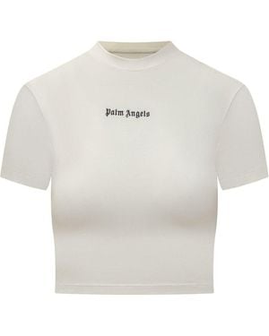 Palm Angels Logo Embroidered Cropped T-Shirt - White