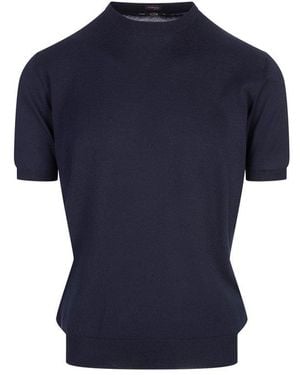 Kiton Short-Sleeved Crewneck Knitted T-Shirt - Blue