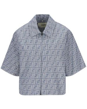 Fendi Ff Chambray Zipped Cropped Jacket - Blue