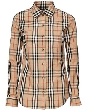 Burberry Long Sleeved Checked Shirt - Natural
