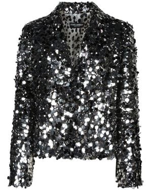 Dolce & Gabbana Single-Breasted Sequin Embellished Blazer - Black