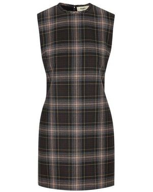 Fendi Tartan Sleeveless Mini Dress - Black