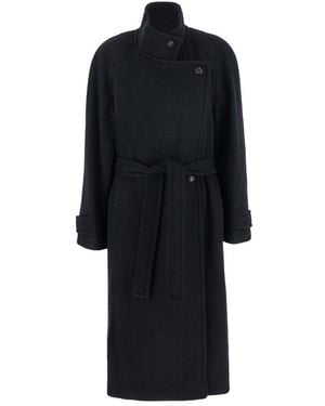 Low Classic Double Breasted Coat With Belt - Black
