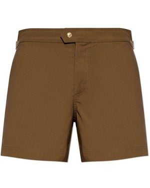 Tom Ford Mid-Rise Side Buckled Swim Shorts - Green