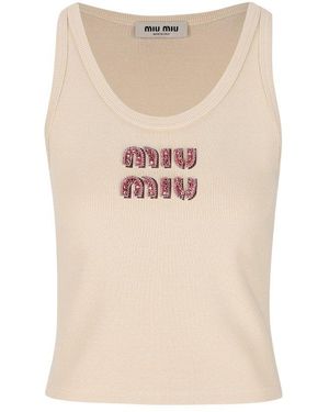 Miu Miu Logo-embellished Sleeveless Top - Natural