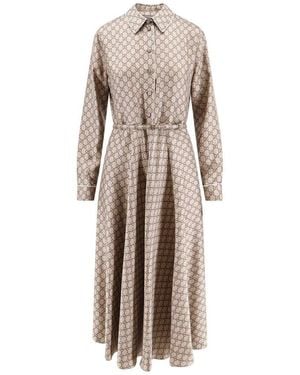 Gucci Gg Supreme Print Silk Midi Dress - Natural