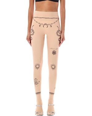 Marine Serre Tattoo Printed Elasticated-Waistband Tights - Natural