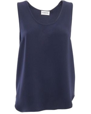 P.A.R.O.S.H. P.A.R.O..H. Crewneck Sleeveless Satin Blouse - Blue
