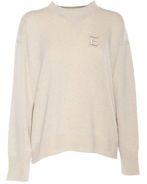 ERMANNO FIRENZE Logo Embroidered Crewneck Sweater - Natural