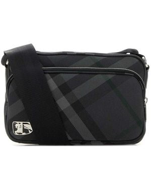Burberry Grid Check Pattern Messenger Bag - Black