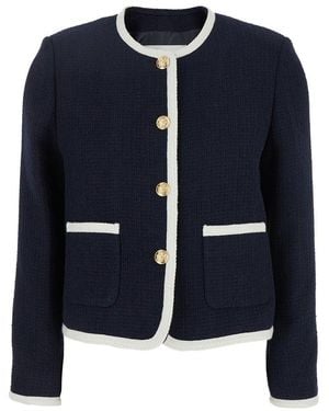 DUNST Round Neck Jacket With Jewel Buttons - Blue