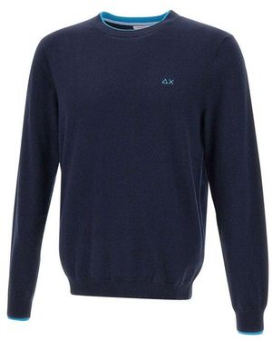 Sun 68 Logo Embroidered Crewneck Sweater - Blue