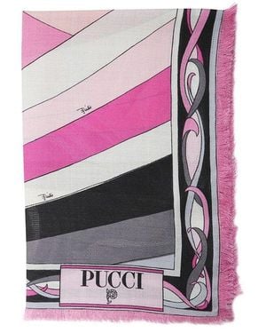 Emilio Pucci Iride-Printed Fringed Edge Scarf - Pink