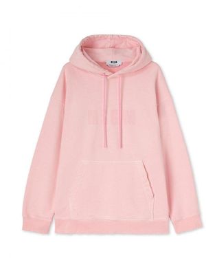 MSGM Distressed Effect Drawstring Hoodie - Pink
