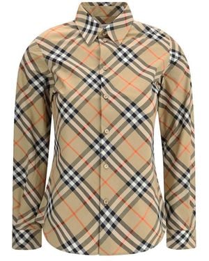 Burberry Long Sleeved Checked Shirt - White