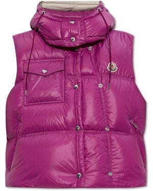 Moncler Pario Logo Patch Hooded Padded Vest - Purple