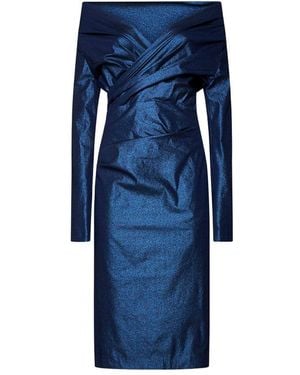 Talbot Runhof Off-Shoulder Midi Dress - Blue