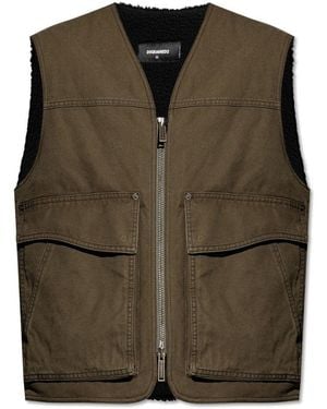 DSquared² Logo-Embroidered Distressed Gilet - Green