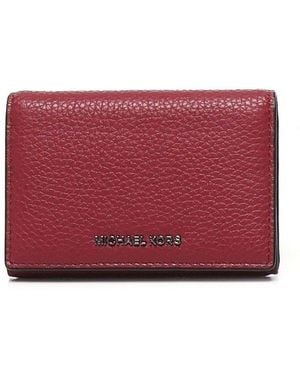 Michael Kors Hudson Pebbled Leather Card Case - Red