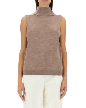 Paul Smith High Neck Ribbed Hem Vest - Brown