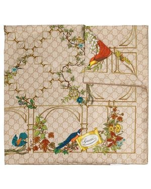 Gucci Floral Print Scarf - Metallic