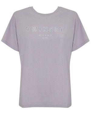 Twinset Logo Embroidered Crewneck T-Shirt - Purple
