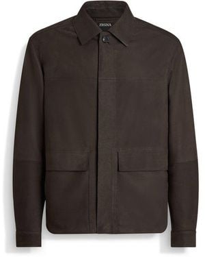 ZEGNA Nubuck Blouson Leather Jacket - Black