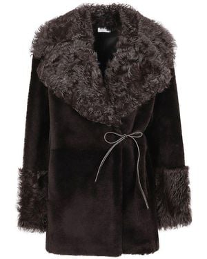 P.A.R.O.S.H. Fur Shearling Tied-Waist Coat - Black