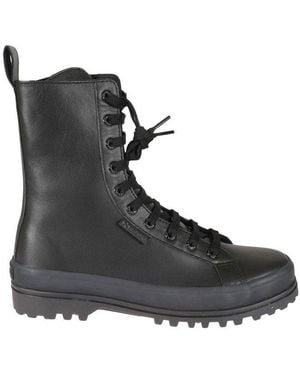 Superga Round Toe Lace-Up Boots - Black