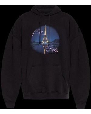 Vetements Eiffel Tower Printed Drawstring Hoodie - Black
