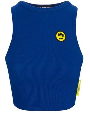 Barrow Logo-Printed Ribbed Top - Blue