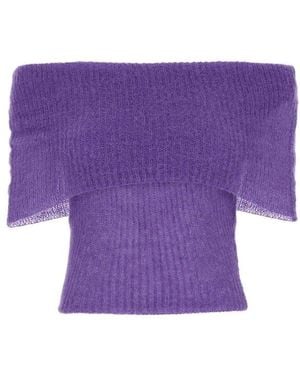 GIMAGUAS Fuzzy Off-Shoulder Knitted Top - Purple