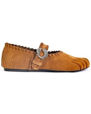 Coperni Fringe Detailed Low-Cut Ballet Flats - Brown