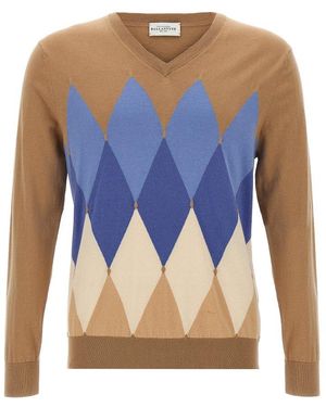 Ballantyne Check Patterned Long-Sleeved Jumper - Blue