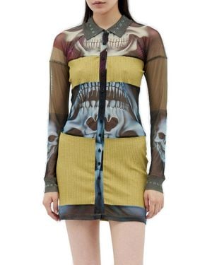 OTTOLINGER Skull Prinnted Mesh Shirt Dress - Yellow