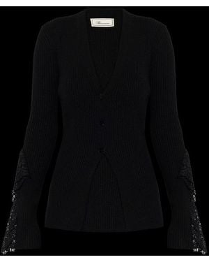 Blumarine Lace Detailed V-Neck Cardigan - Black