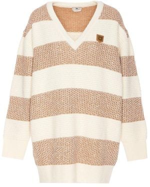 Elisabetta Franchi Striped Sequin-thread V-neck Jumper Dress - Natural