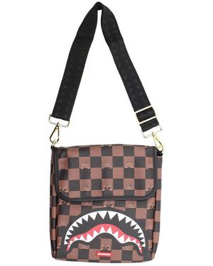 Sprayground Logo Detailed Checked Messenger Bag - White