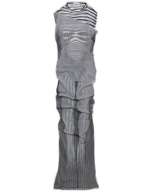 Jean Paul Gaultier Double-Layered Striped Long Dress - Gray