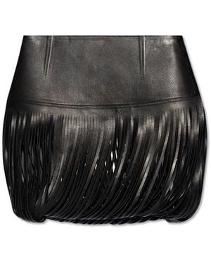 Alaïa Leather Skirt With Fringes - Black